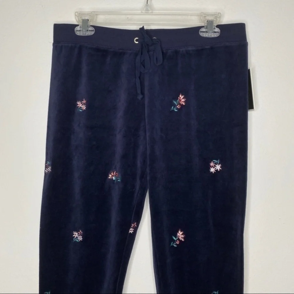 Juicy Couture Black Label Navy Blue Floral Embroidered Jogger Pants NWT